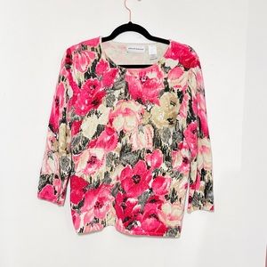 Alfred Dunner Metallic Floral Long Sleeve Vintage Top